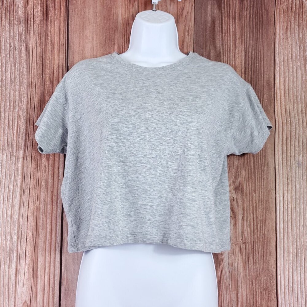 Lululemon Womens Size 4 Cates Tee Shirt Gray Cropped Pima Cotton Athleisure